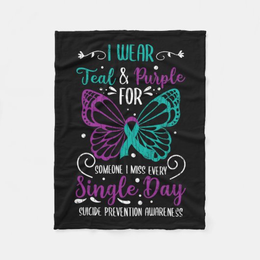 衣服ティール（緑がかった色）及びパープル自殺防止認識度 フリースブランケット (正面)