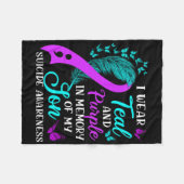 衣服ティール(緑がかった色)紫の私の息子の自殺を認識した記憶 フリースブランケット (正面(横))