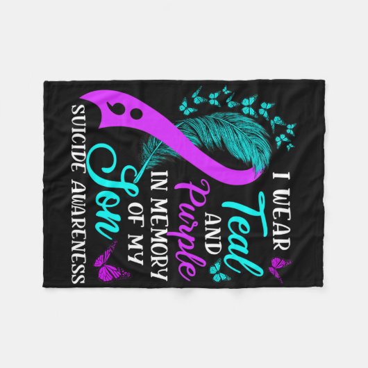 衣服ティール（緑がかった色）紫の私の息子の自殺を認識した記憶 フリースブランケット (正面(横))