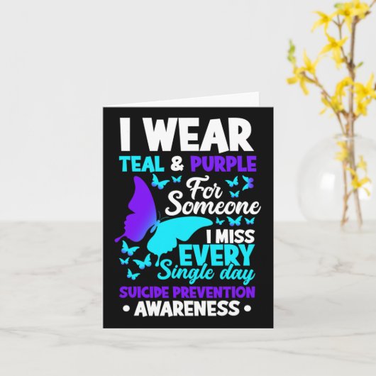 衣服ティール(緑がかった色)&;私の自殺のためのパープル恋しく思 カード (黄色い花)