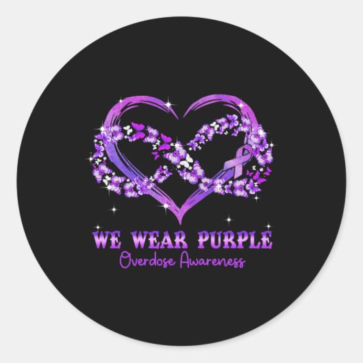 衣服パープルバタフライハート過剰摂取認識度 ラウンドシール (正面)