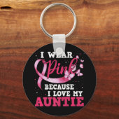 衣服ピンクI愛する私の叔母の乳がん認識度 キーホルダー (正面)