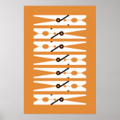 衣服ピン白黒とオレンジの洗濯室 ポスター (正面)