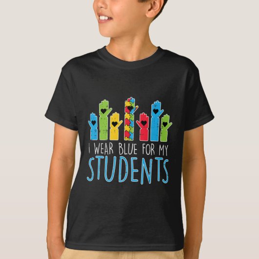 衣服ブルー私の学生自閉症意識先生 Tシャツ (正面)