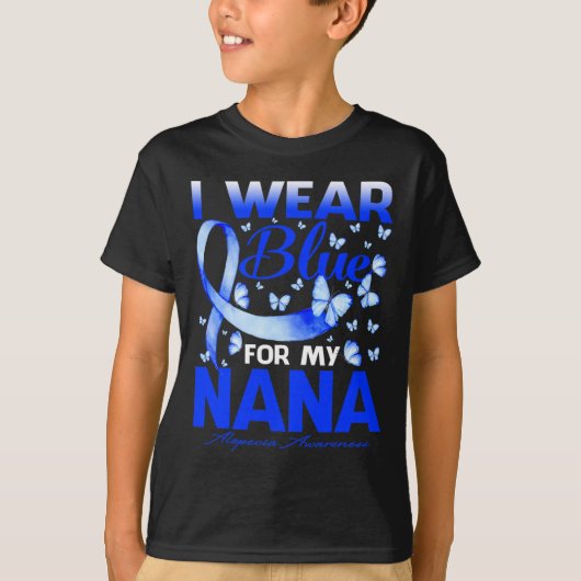 衣服ブルーfor my Nana Alopecia認識度蝶 Tシャツ (正面)