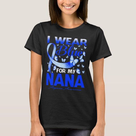 衣服ブルーfor my Nana Alopecia認識度蝶 Tシャツ (正面)