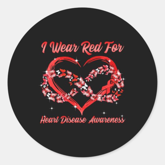 衣服レッドハート病認識度ハートバターフ ラウンドシール (正面)