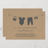 衣服物干し衣服赤ちゃんシャワー招待状 サンキューカード (正面/裏面)