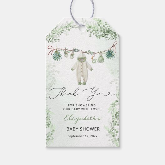 衣服行ユーカリ赤ちゃんシャワーありがとう ギフトタグ (正面)