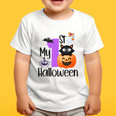 衣装おもしろいギフトかわいいコスチューム私の最初のハロウィーン ベビーTシャツ