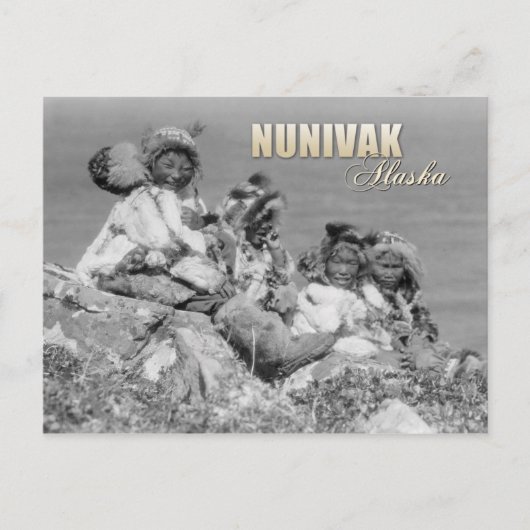 衣装を着たエスキモの子供たち、ヌニバク、アラスカ ポストカード (正面)