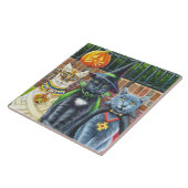 . .衣装を着たハロウィン猫の水彩画 タイル (側面)