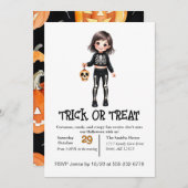 衣装を着たハロウィーンの可愛いスケルトンの子 招待状 (正面/裏面)