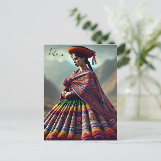 衣装を着たペルー伝統的人女性 ポストカード (スタンド正面)
