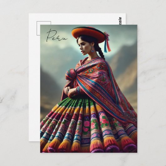 衣装を着たペルー伝統的人女性 ポストカード (正面/裏面)