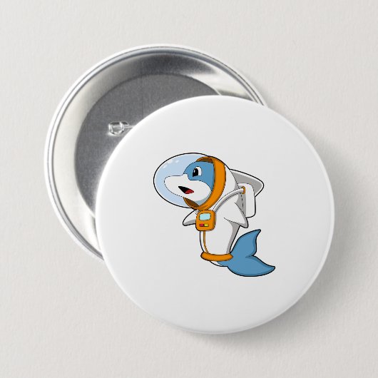 衣装を着た宇宙飛行士としてのイルカ 缶バッジ (正面&裏面)