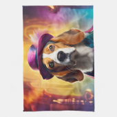 衣装を着鮮やかたビーグル キッチンタオル (縦)