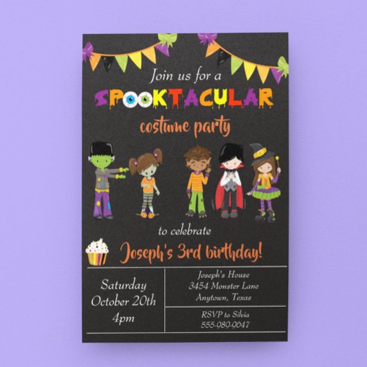 衣装ハロウィーン誕生日パーティー子供のトリックトリートメント 招待状