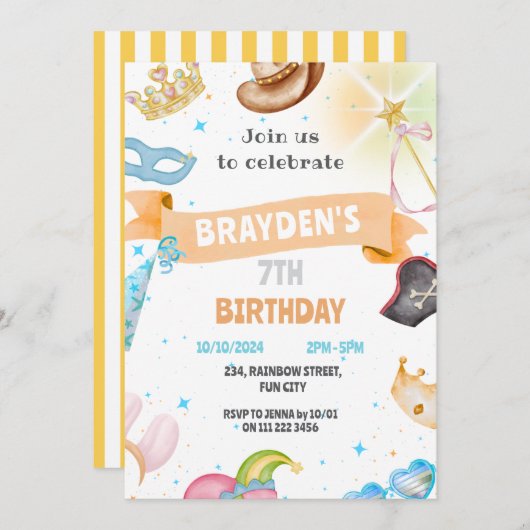 衣装パーティーキッズニュートラルドレスアップ誕生日 招待状 (正面/裏面)