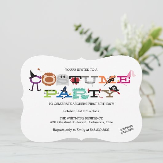 衣装パーティーキッドのハローウィンパーティ招待状。 招待状 (スタンド正面)