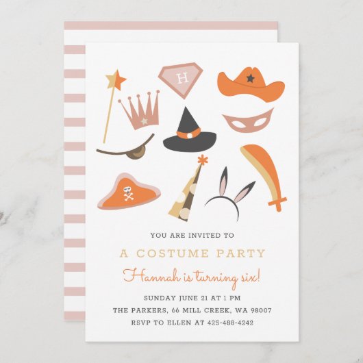 衣装パーティー子供の誕生日パーティーハロウィーン001イン 招待状 (正面/裏面)