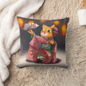 衣装日本のを着たキャッ伝統的トダンサー クッション (ブランケット)