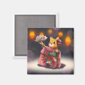 衣装日本のを着たキャッ伝統的トダンサー マグネット (正面/裏面)