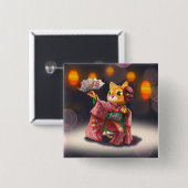 衣装日本のを着たキャッ伝統的トダンサー 缶バッジ (正面&裏面)