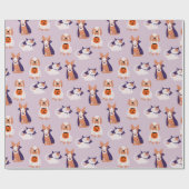 衣装柄のかわいい紫色のハロウィーンの猫 ラッピングペーパー (フラット)