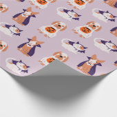 衣装柄のかわいい紫色のハロウィーンの猫 ラッピングペーパー (角)