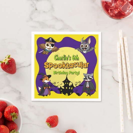 衣装誕生日のスプークの木版動物 スタンダードカクテルナプキン (インサイチュ)