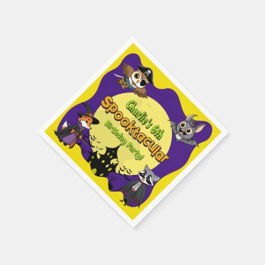 衣装誕生日のスプークの木版動物 スタンダードカクテルナプキン (角)