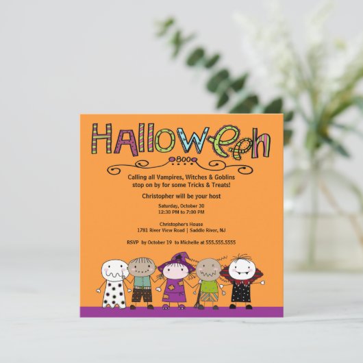 衣裳のパーティーのハローウィンパーティの招待状 招待状 (スタンド正面)