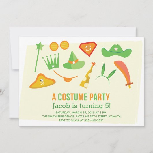 衣裳のパーティーの男の子の誕生日のパーティの招待状 招待状 (正面)