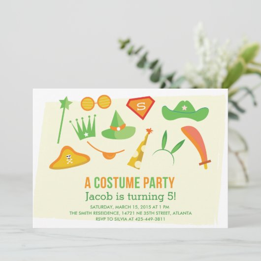 衣裳のパーティーの男の子の誕生日のパーティの招待状 招待状 (スタンド正面)