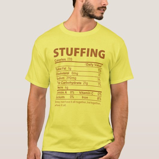 衣裳を詰めおもしろいて感謝する食品の栄養 Tシャツ (正面)