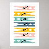 衣類ピン明るいカラーのランドリールームアート ポスター (正面)