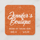 衣類ラベルスモールビジネスオレンジホワイトグリッター コーリングカード (正面)