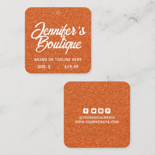 衣類ラベルスモールビジネスオレンジホワイトグリッター コーリングカード (正面/裏面)