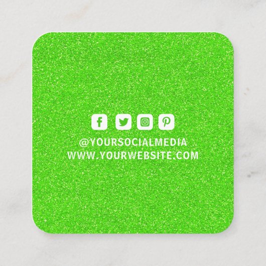 衣類ラベルスモールビジネスグリーンホワイトグリッター コーリングカード (裏面)