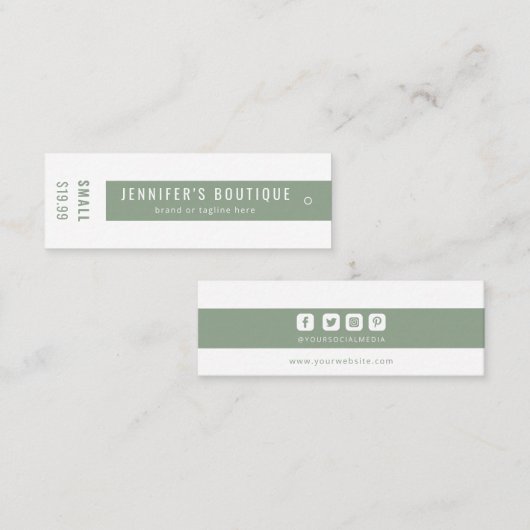 衣類ラベルスモールビジネスグリーンホワイト価格ラベル コーリングカード (正面/裏面)