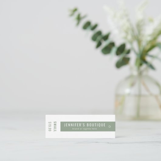 衣類ラベルスモールビジネスグリーンホワイト価格ラベル コーリングカード (スタンド正面)