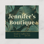 衣類ラベルスモールビジネスグリーン金ゴールドフローラ コーリングカード (正面)