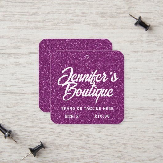 衣類ラベルスモールビジネスパープルホワイトグリッター コーリングカード (正面/裏面インサイチュ)