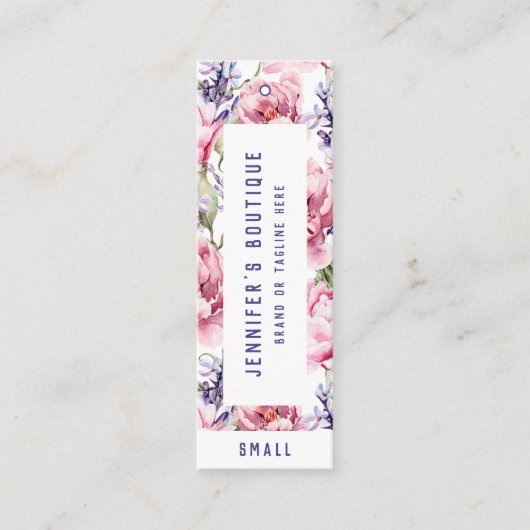 衣類ラベルスモールビジネスピンクフローラ価格ラベル コーリングカード (正面)