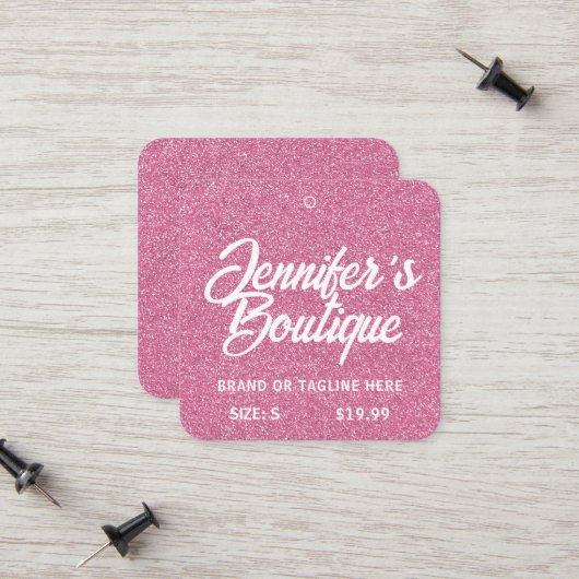 衣類ラベルスモールビジネスピンクホワイトグリッター コーリングカード (正面/裏面インサイチュ)
