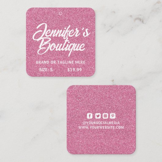 衣類ラベルスモールビジネスピンクホワイトグリッター コーリングカード (正面/裏面)