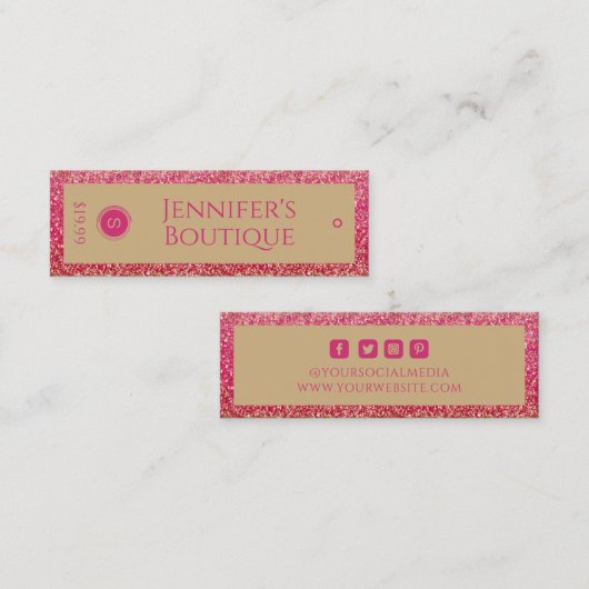 衣類ラベルスモールビジネスピンク金ゴールドグリッター コーリングカード (正面/裏面)