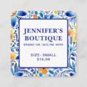 衣類ラベルスモールビジネスブルーイエローフローラ コーリングカード (正面)