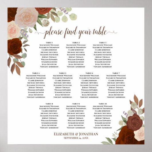 表さびオレンジ色バラ結婚の座席表10 ポスター (正面)
